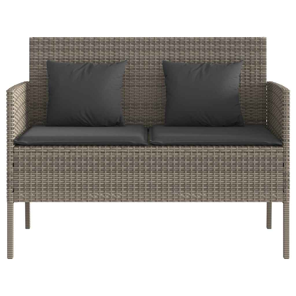 Szürke polyrattan akácfa kerti pad párnával