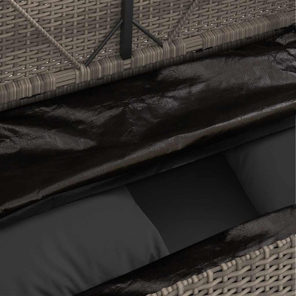 Szürke polyrattan akácfa kerti pad párnával