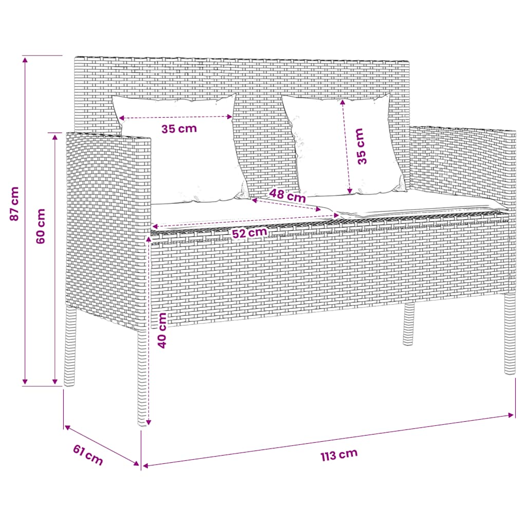 Szürke polyrattan akácfa kerti pad párnával