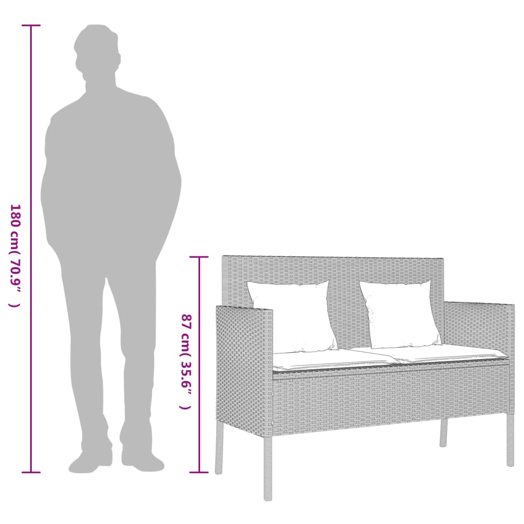 Világosszürke polyrattan kerti pad párnákkal