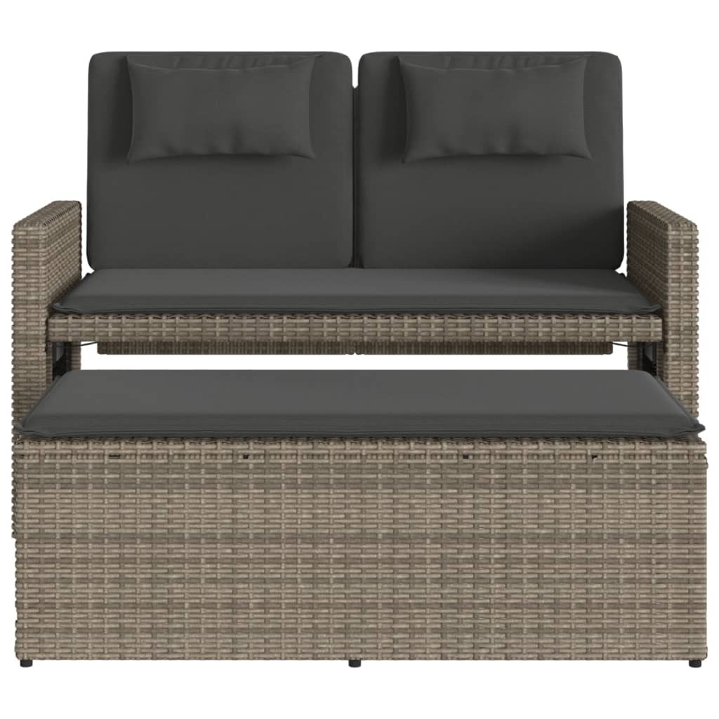Szürke polyrattan dönthető kerti pad párnával