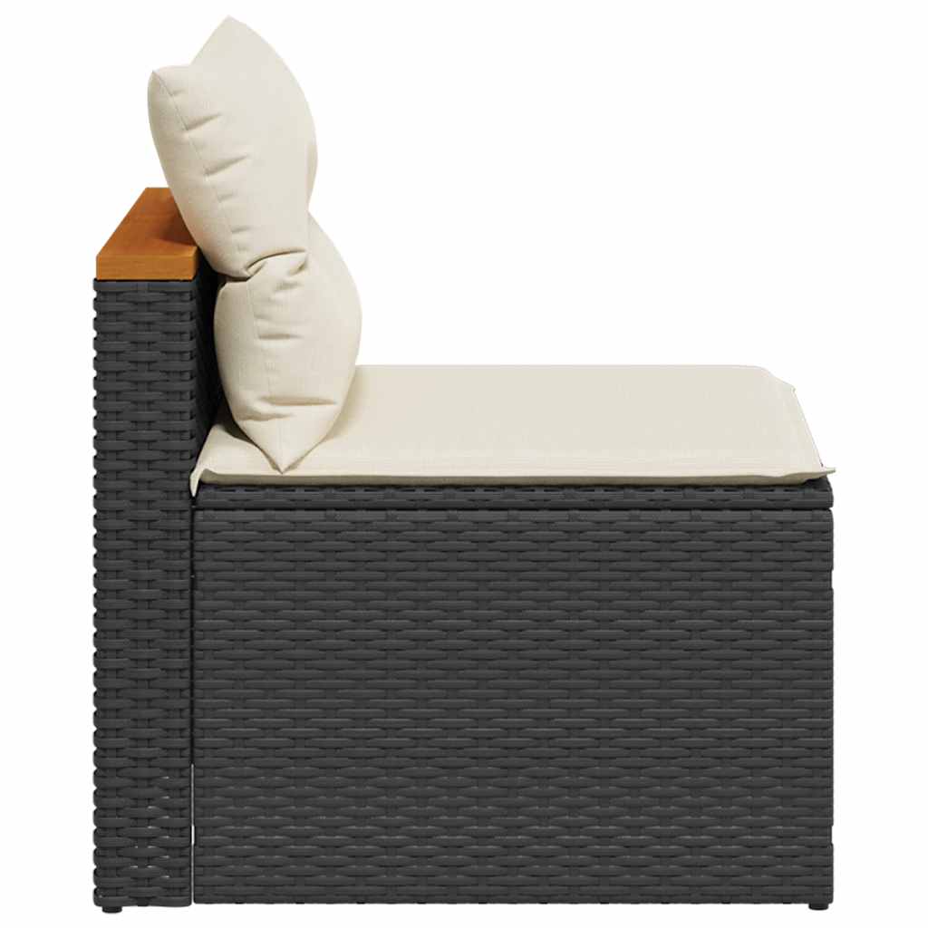 2 db fekete polyrattan karfa nélküli kerti kanapé párnákkal