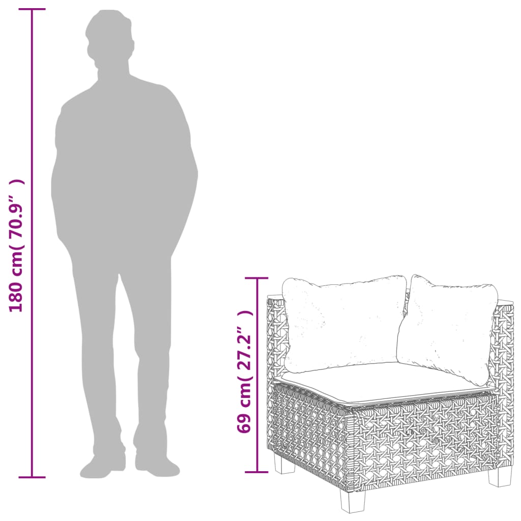 Fekete polyrattan kerti sarokkanapé párnával