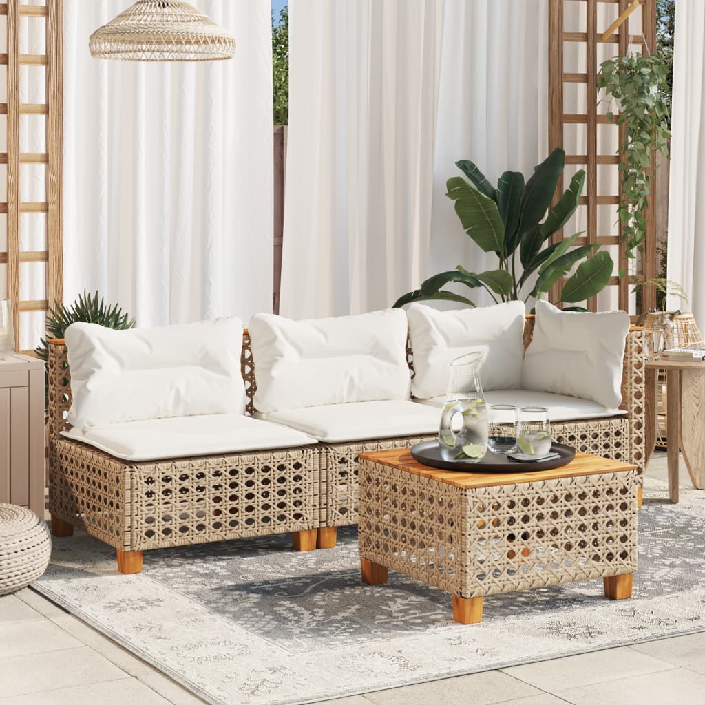 Bézs polyrattan kerti sarokkanapé párnával Bézs polyrattan kerti sarokkanapé párnával