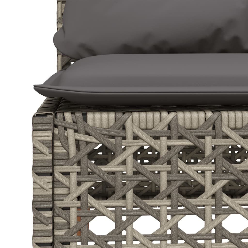Szürke polyrattan karfa nélküli kerti kanapé párnával