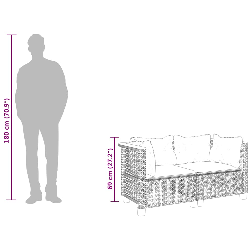 2 db bézs polyrattan kerti sarokkanapé párnákkal