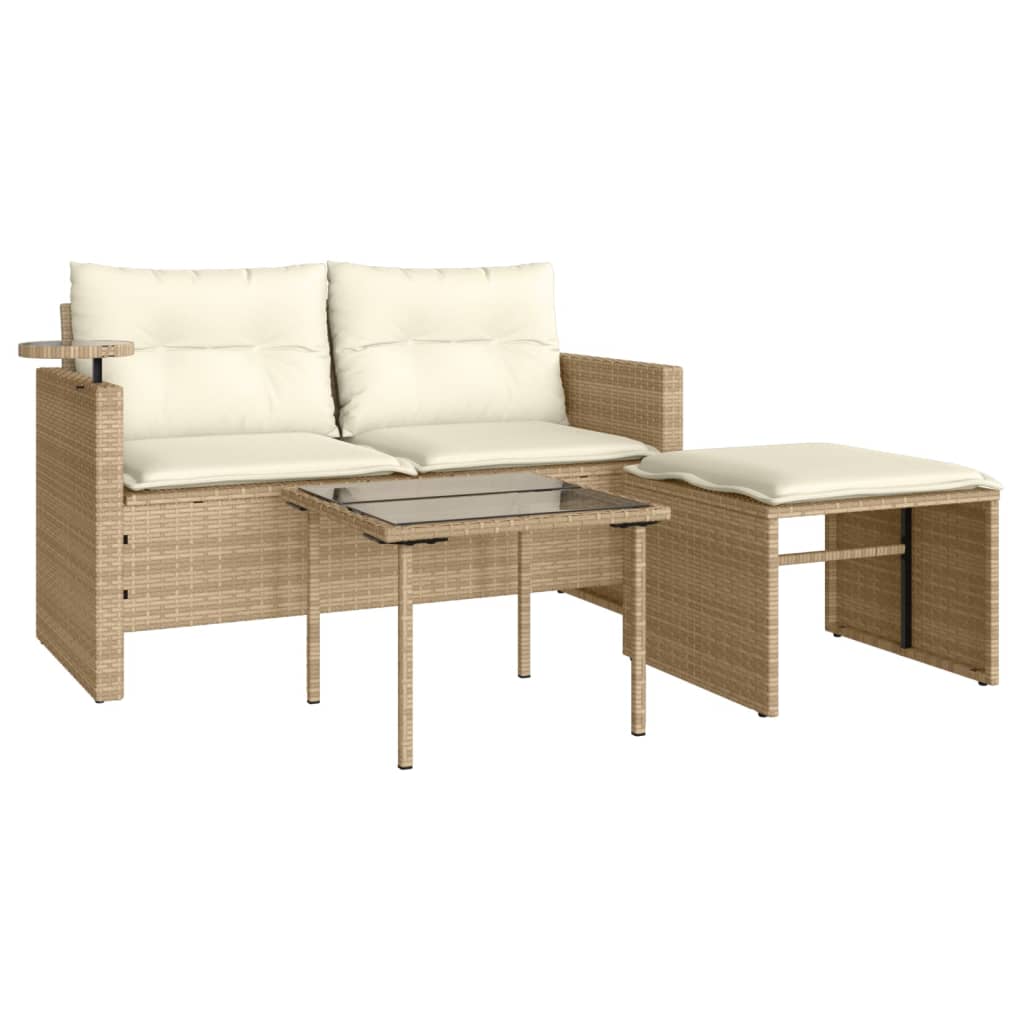 3 részes bézs polyrattan kerti ülőgarnitúra párnákkal 3 részes bézs polyrattan kerti ülőgarnitúra párnákkal