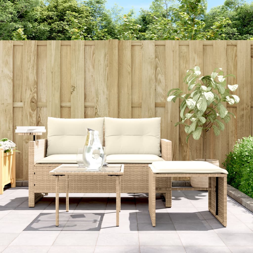 3 részes bézs polyrattan kerti ülőgarnitúra párnákkal 3 részes bézs polyrattan kerti ülőgarnitúra párnákkal