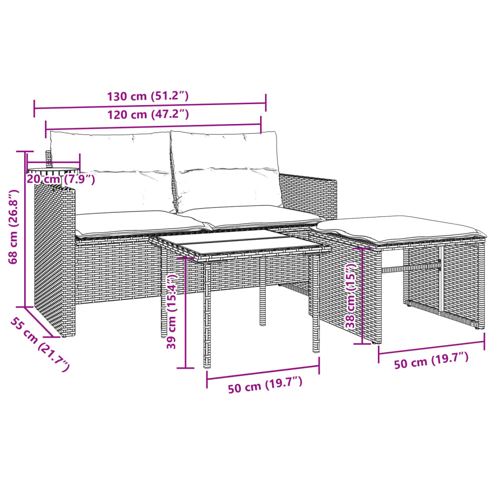 3 részes bézs polyrattan kerti ülőgarnitúra párnákkal 3 részes bézs polyrattan kerti ülőgarnitúra párnákkal