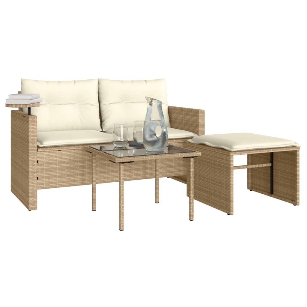 3 részes bézs polyrattan kerti ülőgarnitúra párnákkal 3 részes bézs polyrattan kerti ülőgarnitúra párnákkal