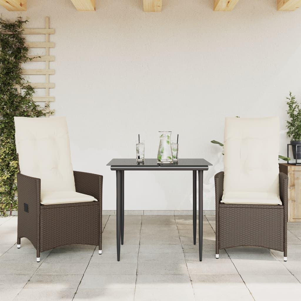 2 db barna polyrattan dönthető kerti szék párnákkal