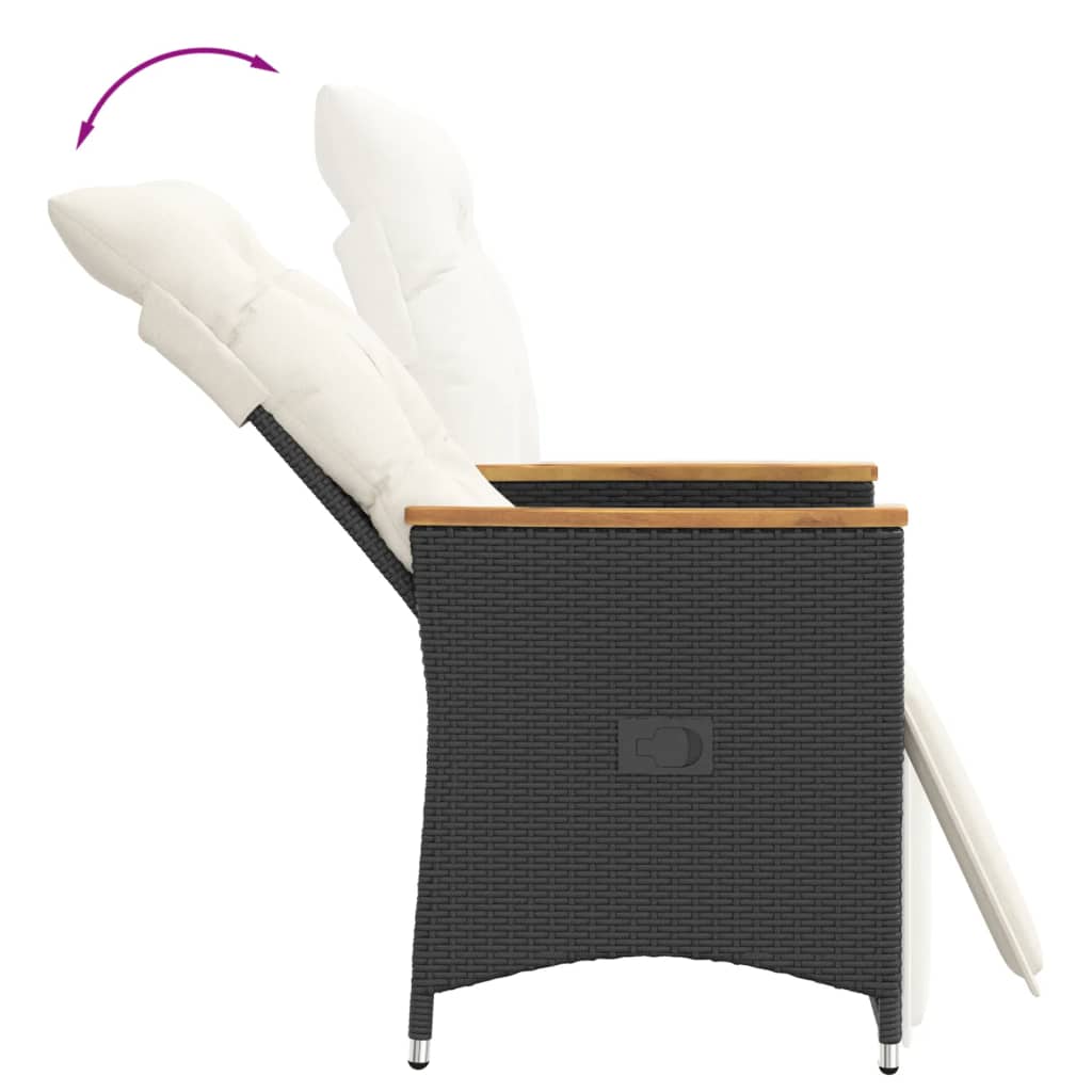 2 db fekete polyrattan dönthető kerti szék párnával