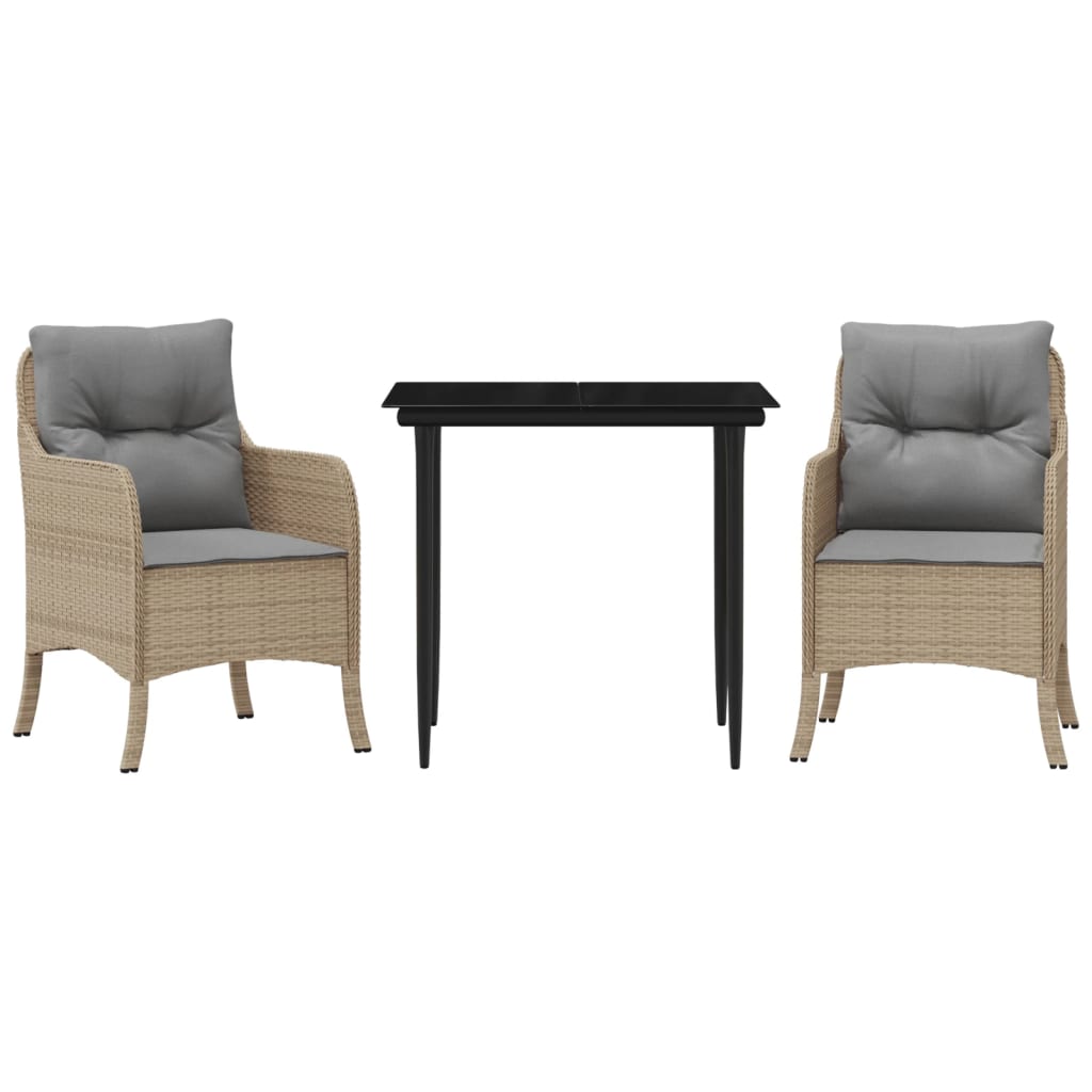 3 részes bézs polyrattan kerti étkezőgarnitúra párnákkal