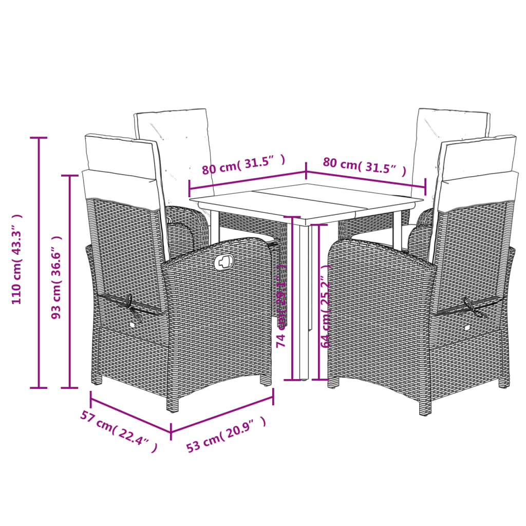 5 részes bézs polyrattan kerti étkezőgarnitúra párnákkal 5 részes bézs polyrattan kerti étkezőgarnitúra párnákkal