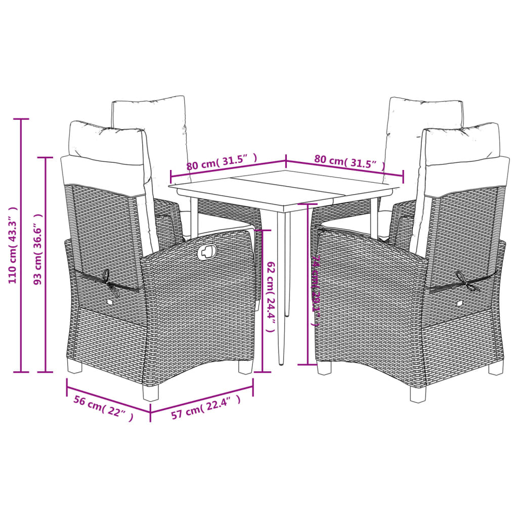 5 részes fekete polyrattan kerti étkezőgarnitúra párnákkal 5 részes fekete polyrattan kerti étkezőgarnitúra párnákkal