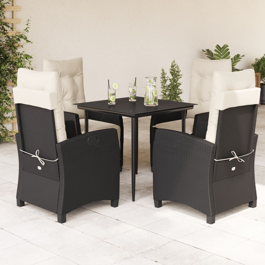 5 részes fekete polyrattan kerti étkezőgarnitúra párnákkal 5 részes fekete polyrattan kerti étkezőgarnitúra párnákkal