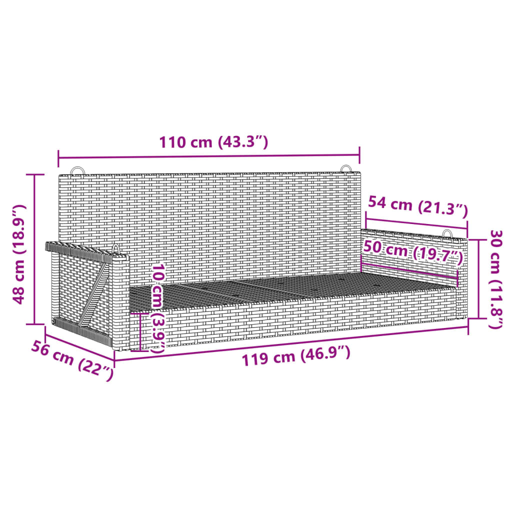 Szürke polyrattan hintapad 119x56x48 cm