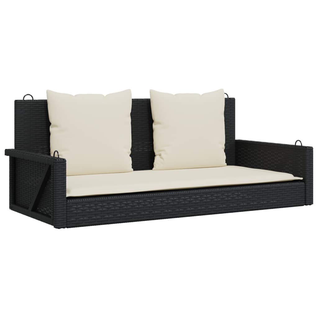 Fekete polyrattan hintapad párnával 119 x 56 x 48 cm Fekete polyrattan hintapad párnával 119 x 56 x 48 cm
