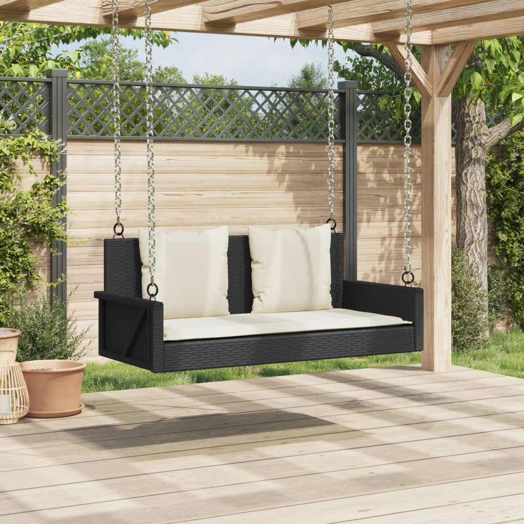 Fekete polyrattan hintapad párnával 119 x 56 x 48 cm Fekete polyrattan hintapad párnával 119 x 56 x 48 cm