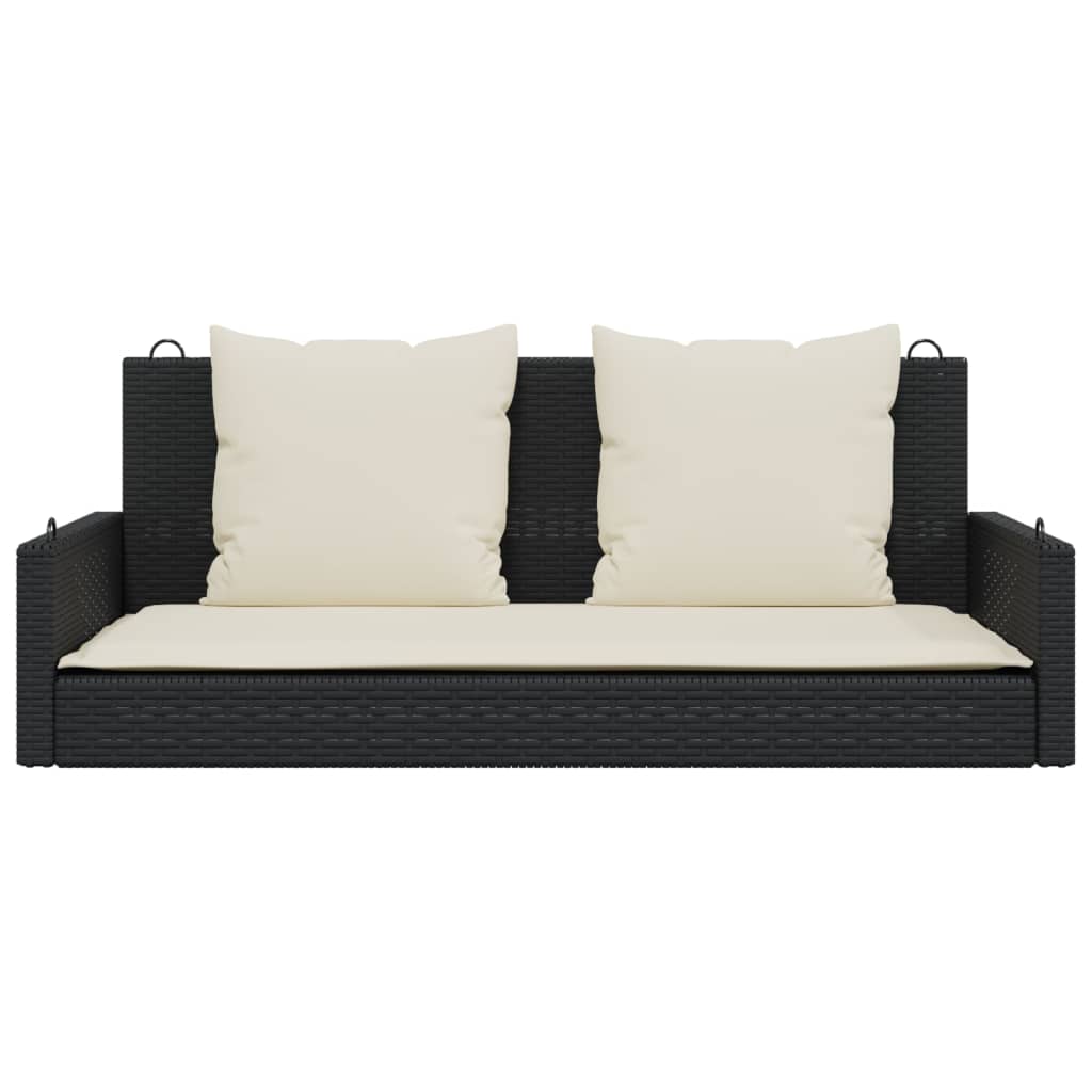 Fekete polyrattan hintapad párnával 119 x 56 x 48 cm Fekete polyrattan hintapad párnával 119 x 56 x 48 cm
