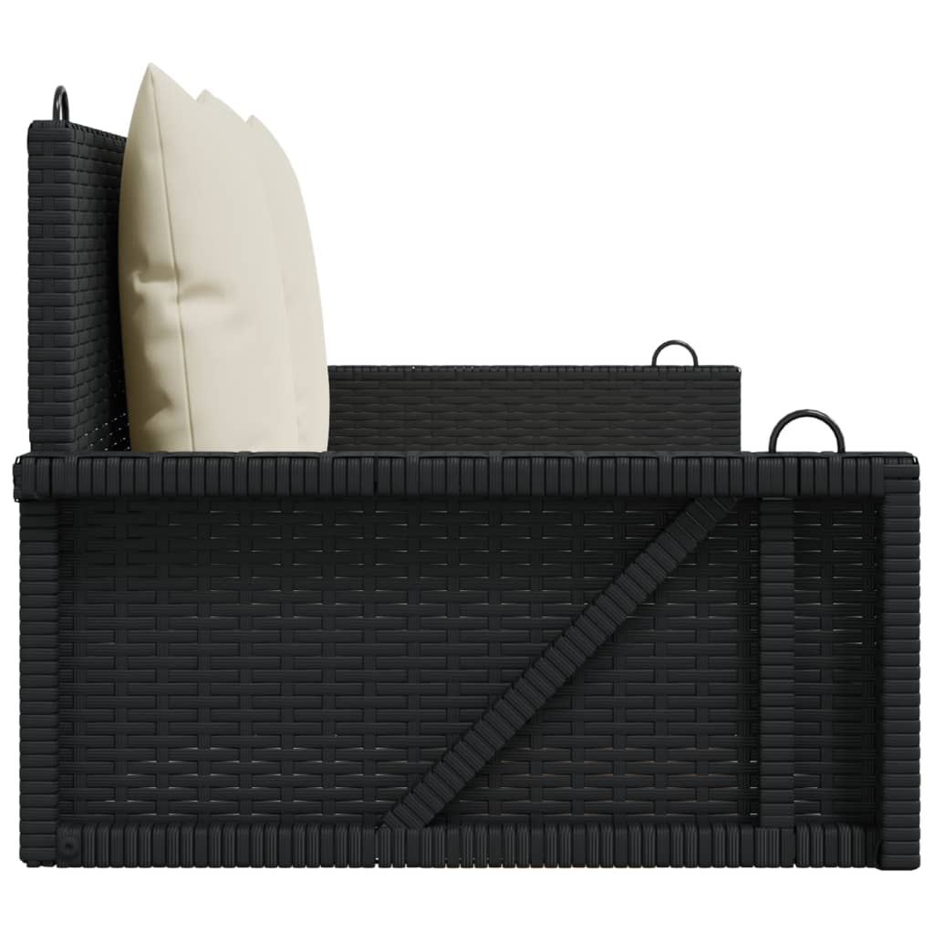 Fekete polyrattan hintapad párnával 119 x 56 x 48 cm Fekete polyrattan hintapad párnával 119 x 56 x 48 cm