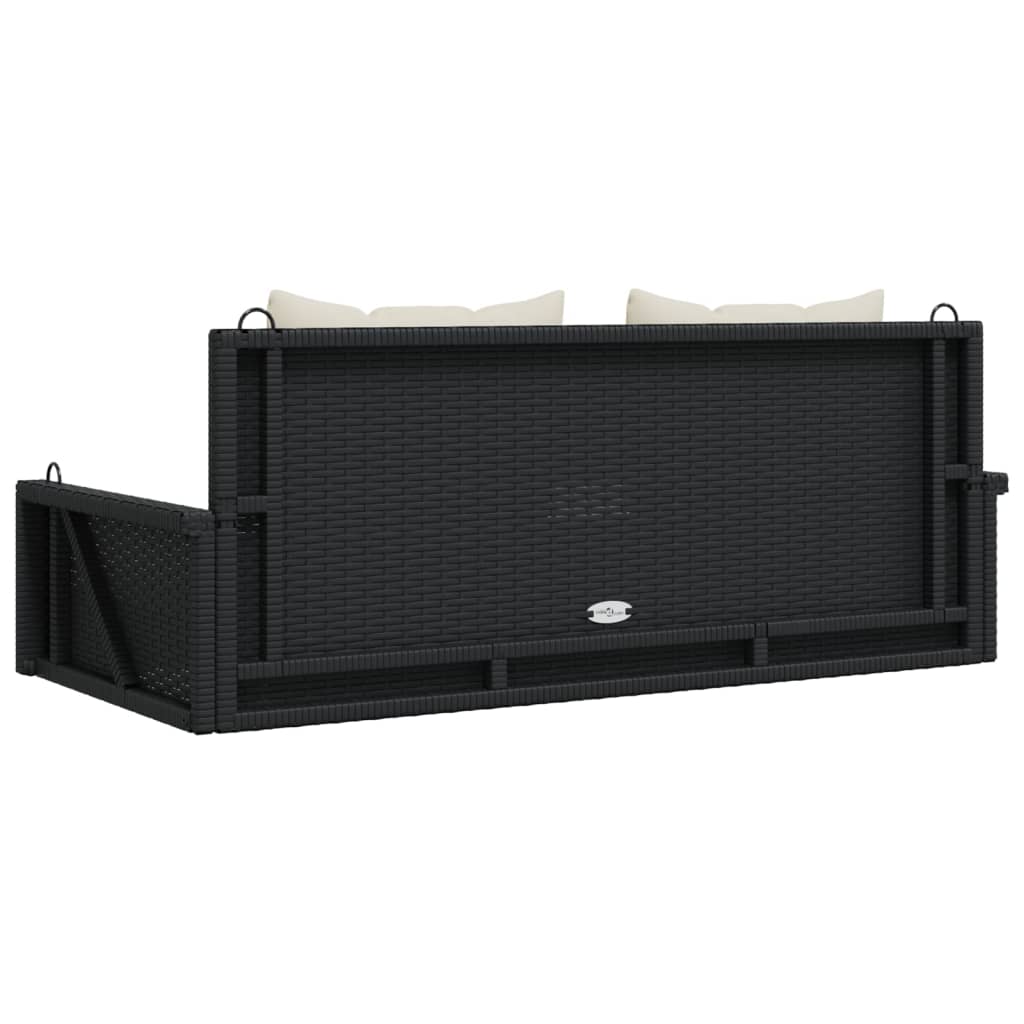 Fekete polyrattan hintapad párnával 119 x 56 x 48 cm Fekete polyrattan hintapad párnával 119 x 56 x 48 cm