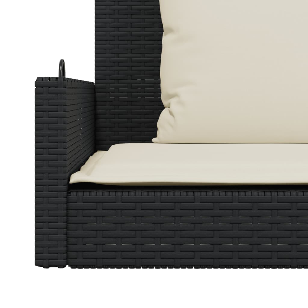 Fekete polyrattan hintapad párnával 119 x 56 x 48 cm Fekete polyrattan hintapad párnával 119 x 56 x 48 cm