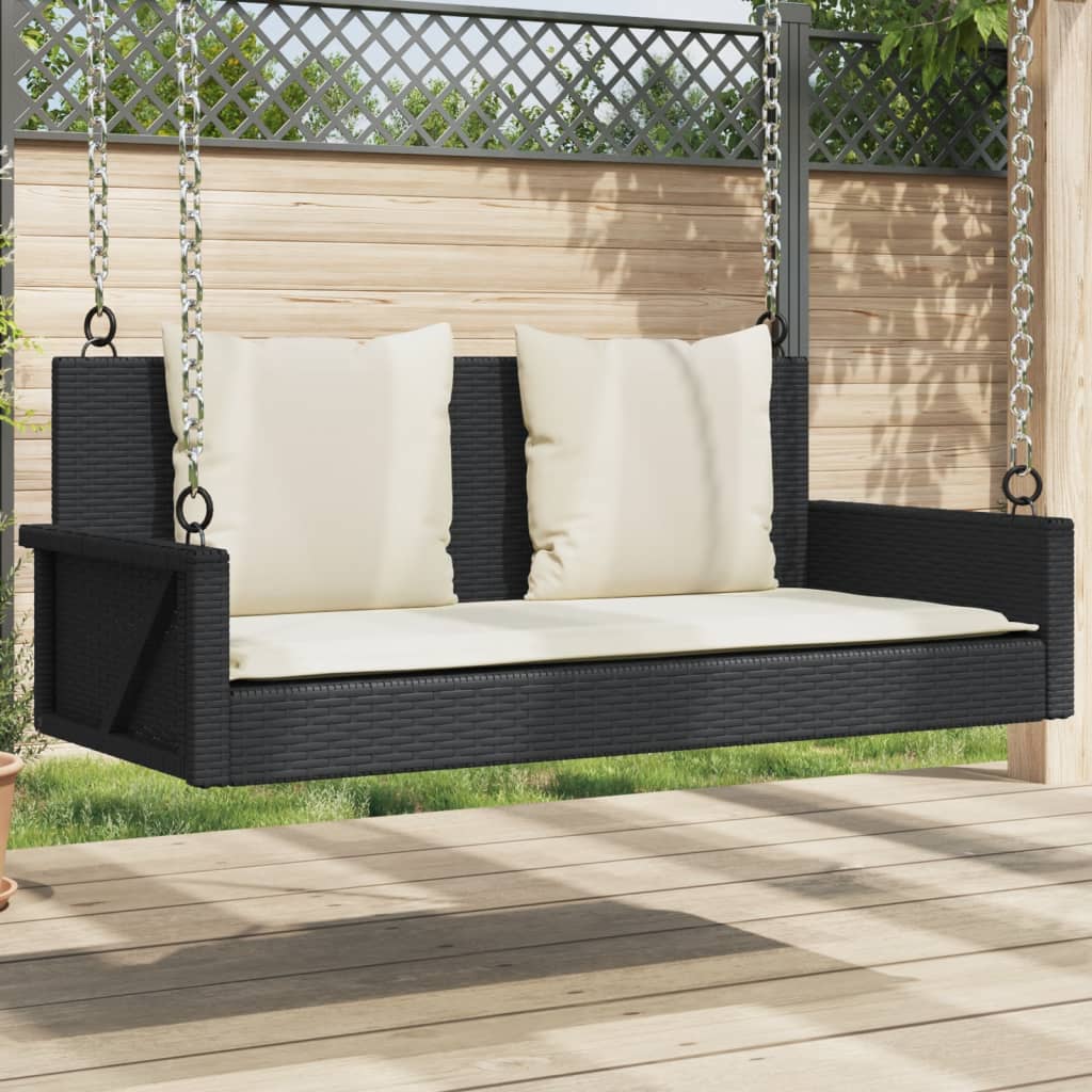 Fekete polyrattan hintapad párnával 119 x 56 x 48 cm Fekete polyrattan hintapad párnával 119 x 56 x 48 cm