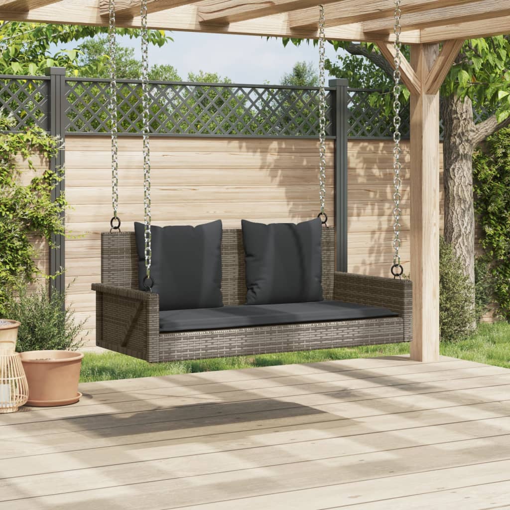 Szürke polyrattan hintapad párnákkal 119x56x48 cm