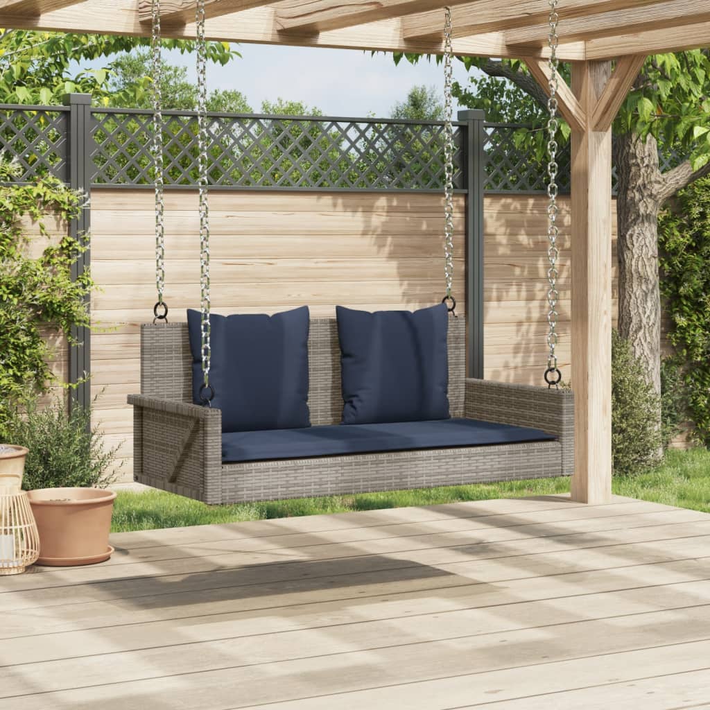 Szürke polyrattan hintapad párnákkal 119 x 56 x 48 cm