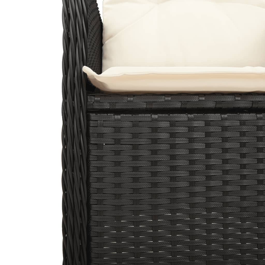 2 db fekete polyrattan dönthető kerti szék párnával