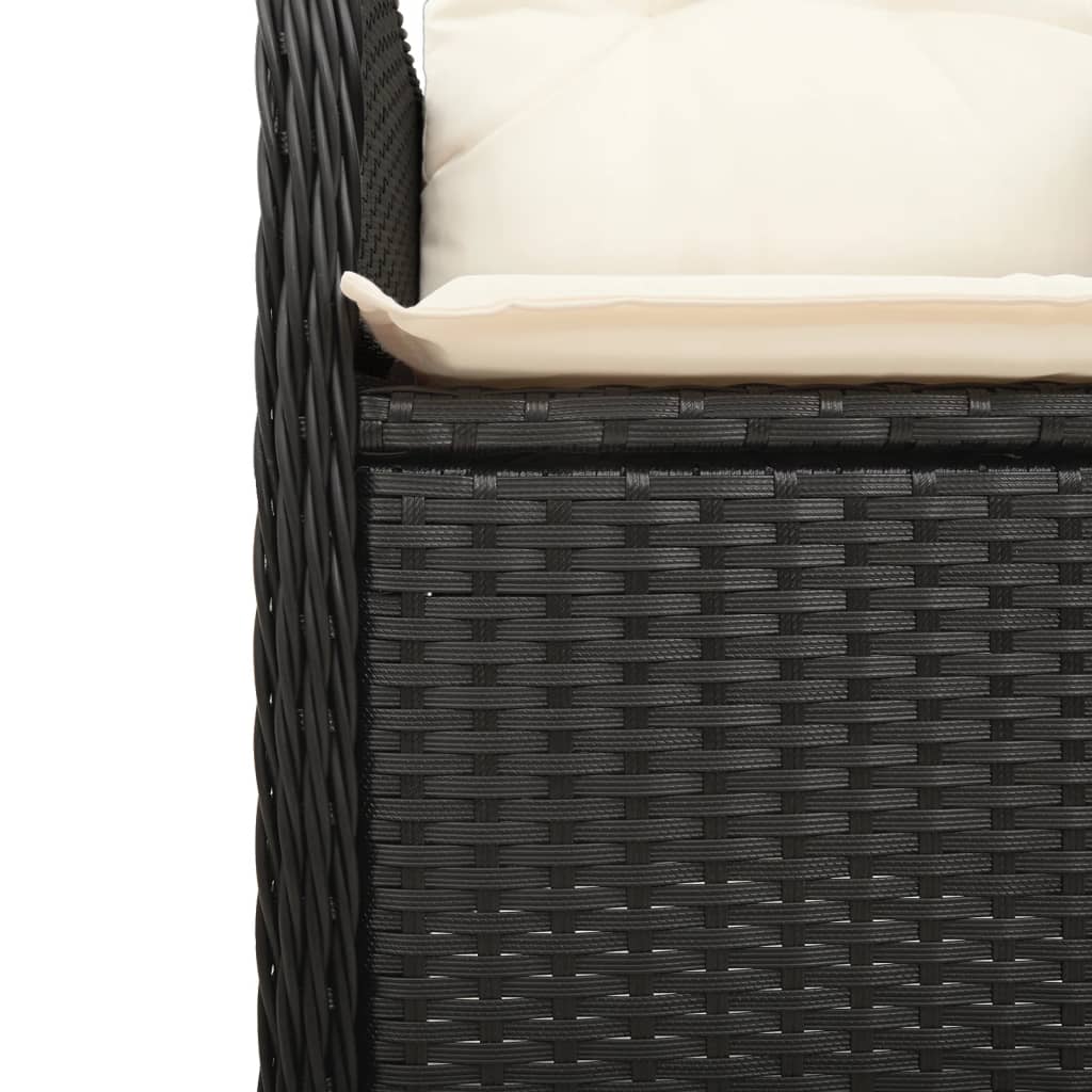 2 db fekete polyrattan dönthető kerti szék asztallal