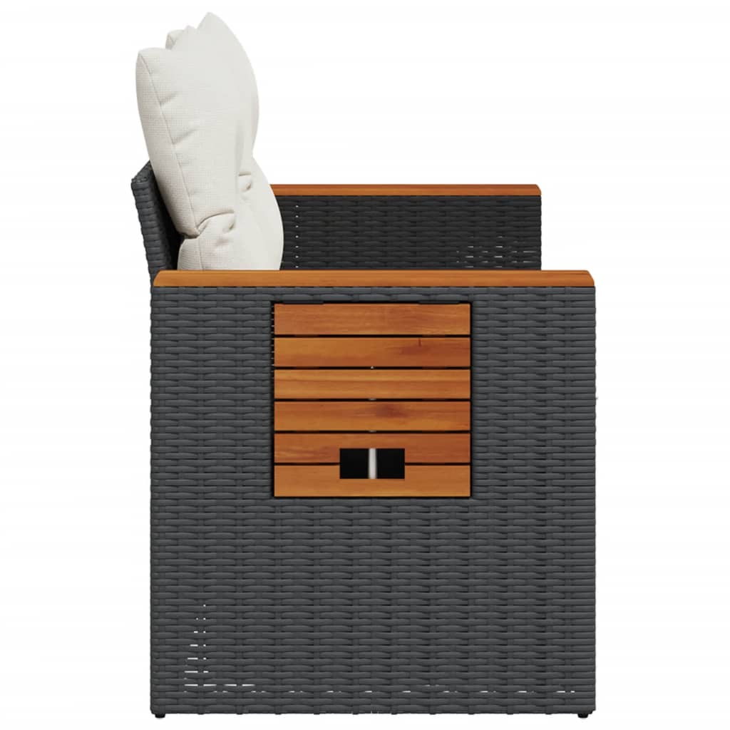 2 személyes fekete polyrattan kerti kanapé párnával