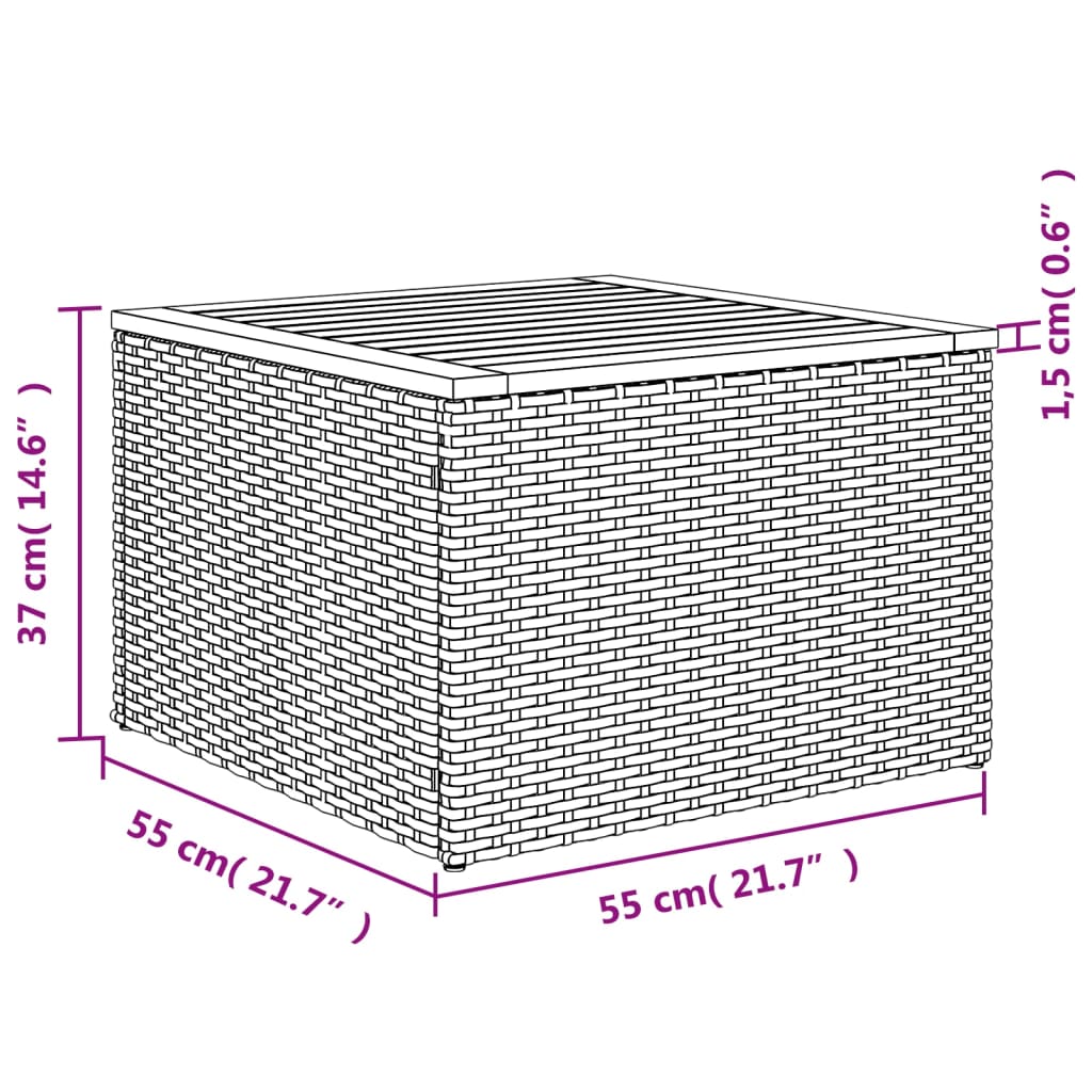 Bézs polyrattan és akácfa kerti asztal 55 x 55 x 37 cm