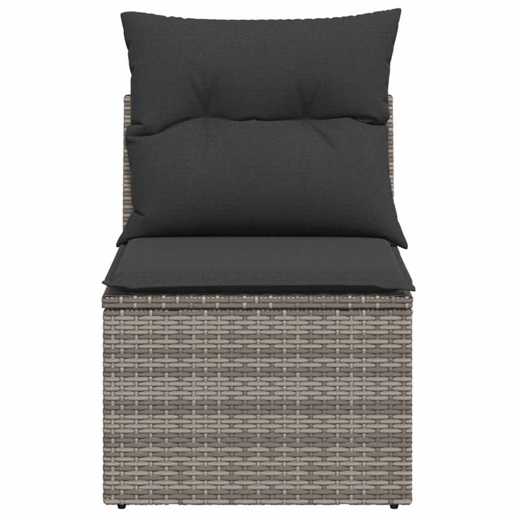 Szürke polyrattan karfa nélküli kerti kanapé párnával