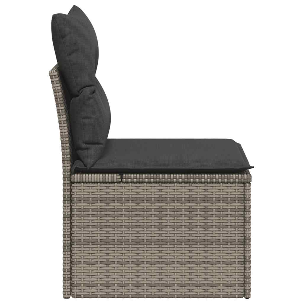 Szürke polyrattan karfa nélküli kerti kanapé párnával