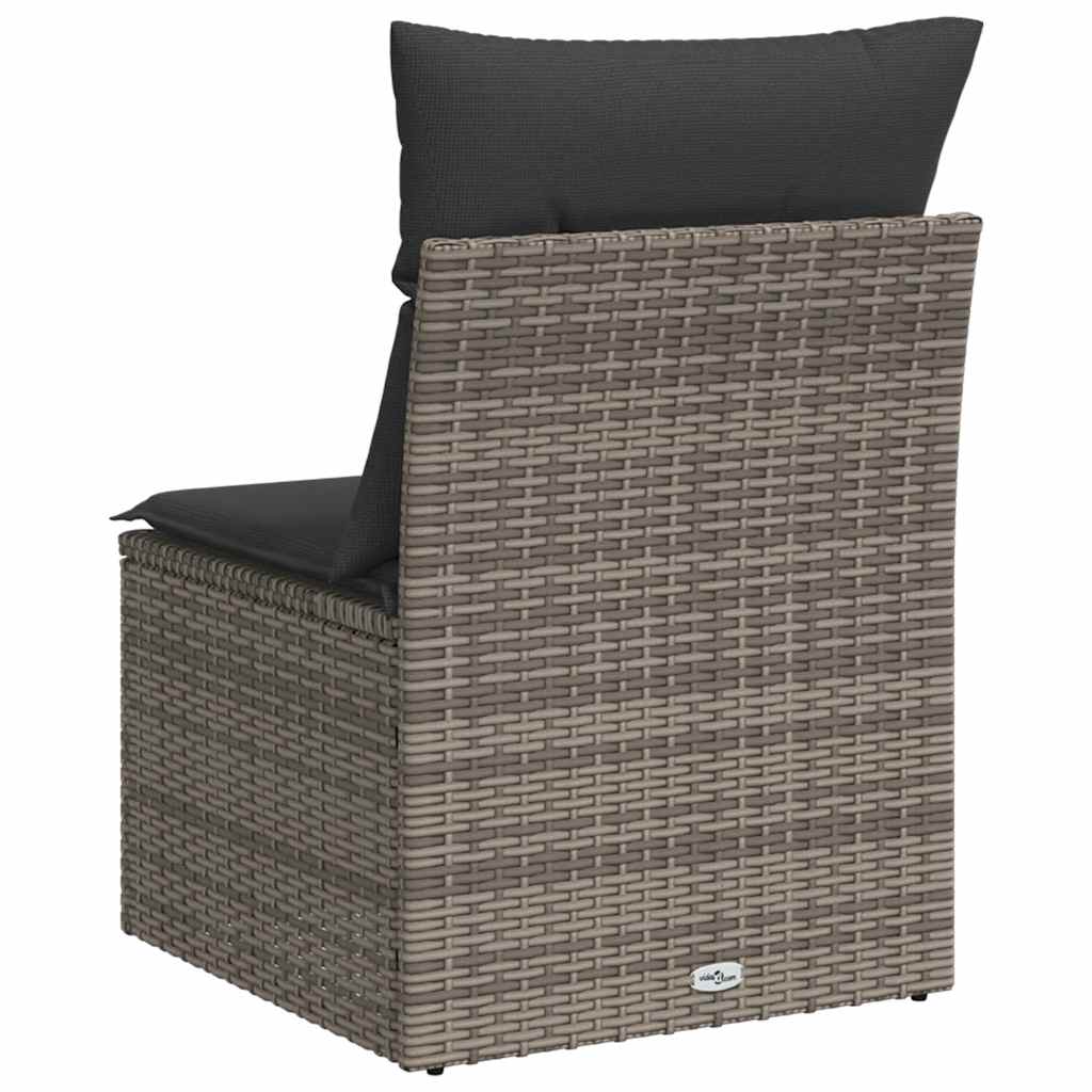 Szürke polyrattan karfa nélküli kerti kanapé párnával