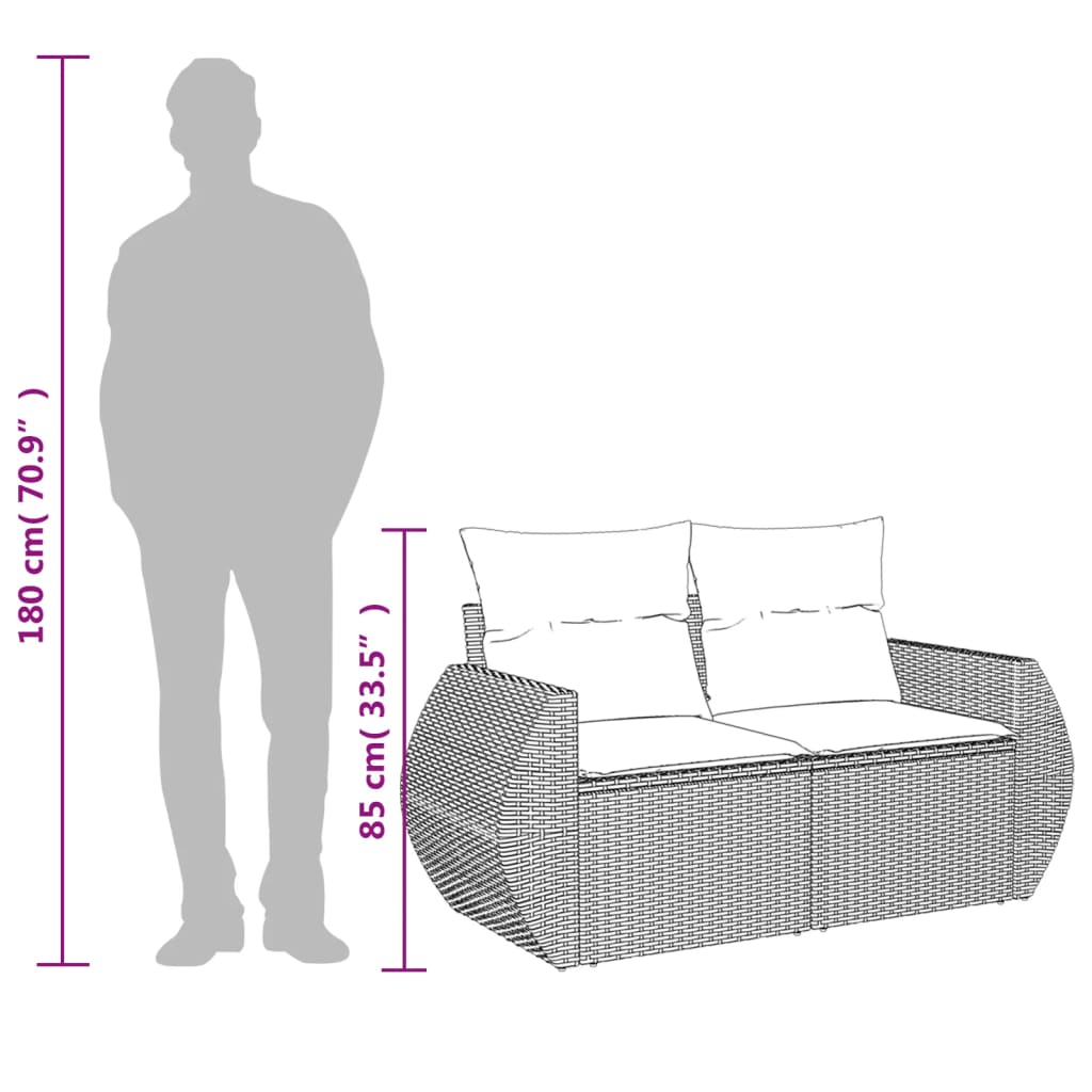 2 személyes szürke polyrattan kerti kanapé párnával
