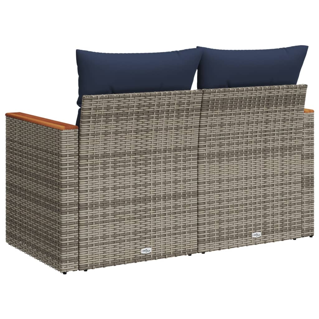 Kétszemélyes szürke polyrattan kerti kanapé párnákkal