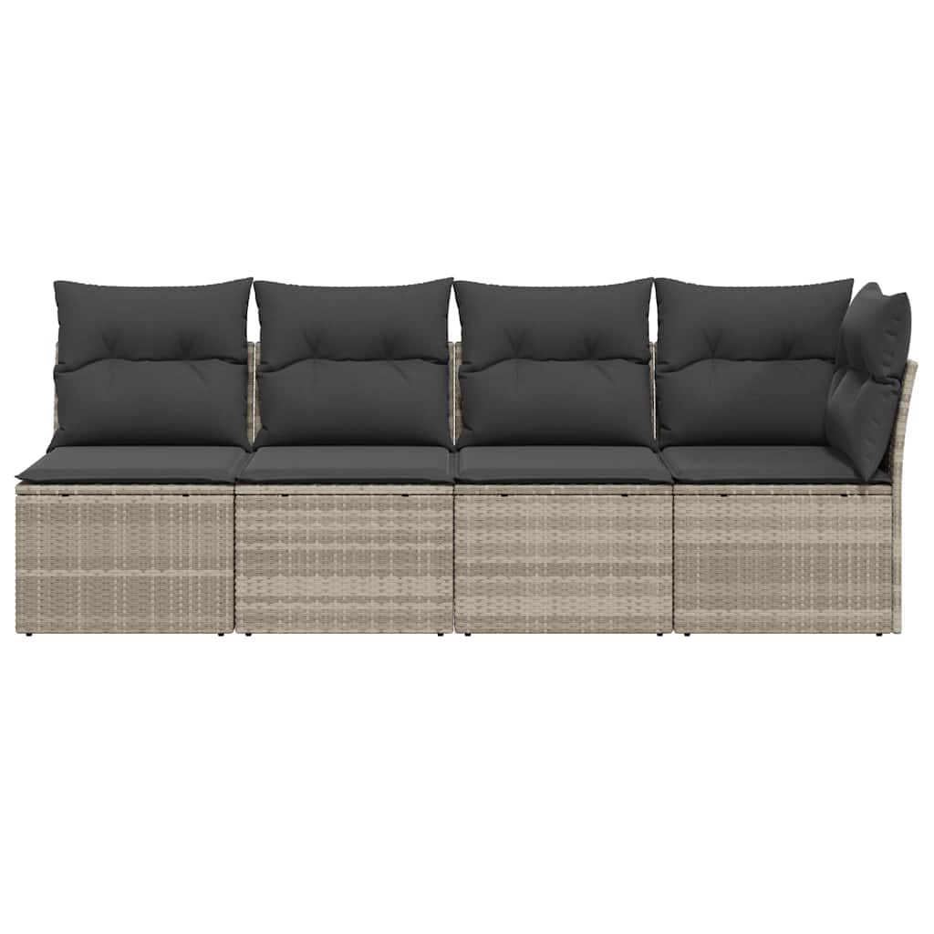 4 személyes világosszürke polyrattan kerti kanapé párnával