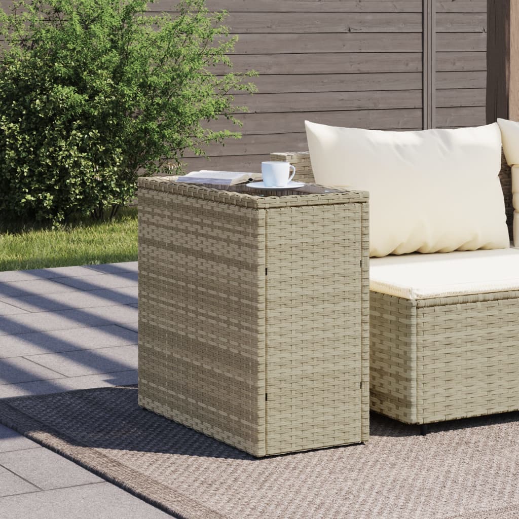 Vidaxlvilágosszürke polyrattan kerti kisasztal üveg lappal58x27,5x55cm