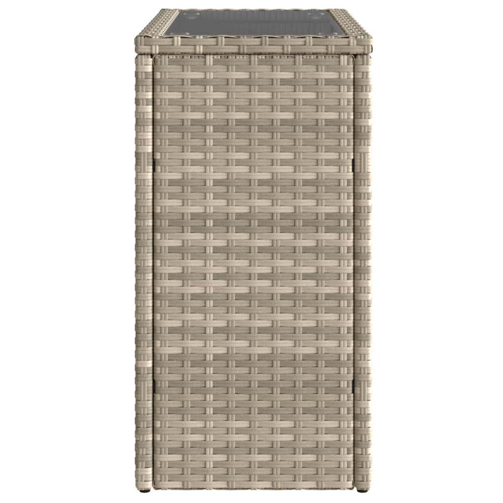 Vidaxlvilágosszürke polyrattan kerti kisasztal üveg lappal58x27,5x55cm