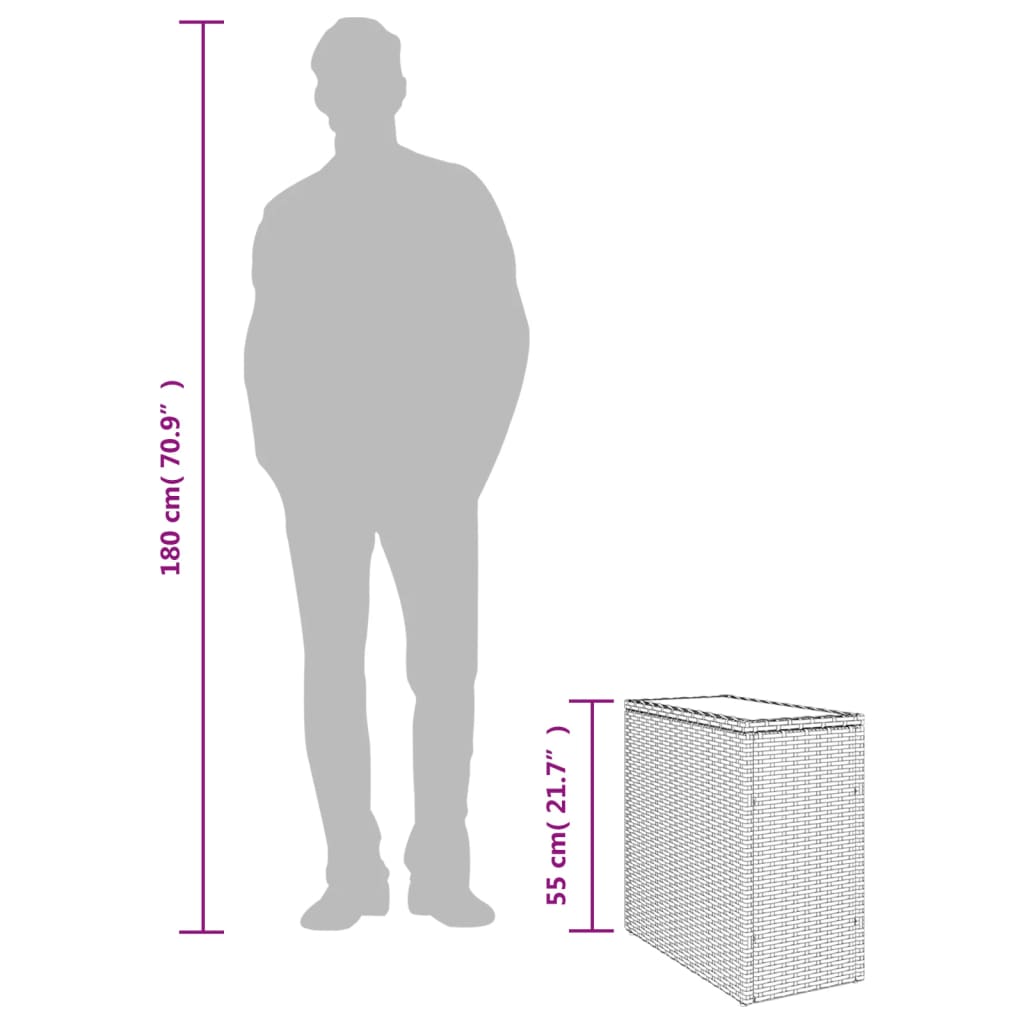 Vidaxlvilágosszürke polyrattan kerti kisasztal üveg lappal58x27,5x55cm