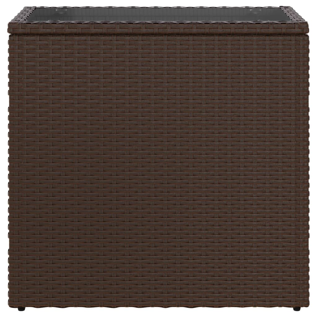 Barna polyrattan kerti kisasztal üveg lappal 58 x 27,5 x 55 cm