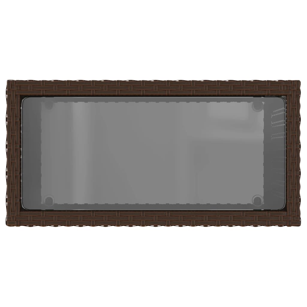 Barna polyrattan kerti kisasztal üveg lappal 58 x 27,5 x 55 cm