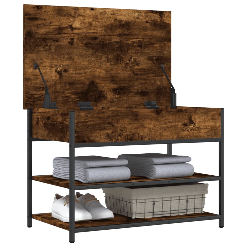 Füstös tölgy színű szerelt fa cipőtároló pad 70x42,5x50 cm