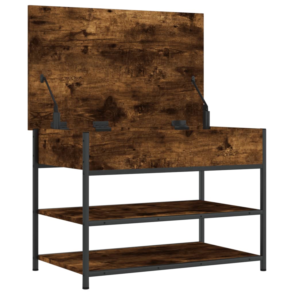 Füstös tölgy színű szerelt fa cipőtároló pad 70x42,5x50 cm