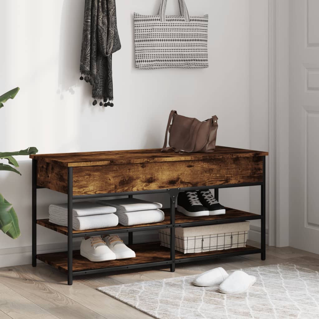Füstös tölgy színű szerelt fa cipőtároló pad 100 x 42,5 x 50 cm