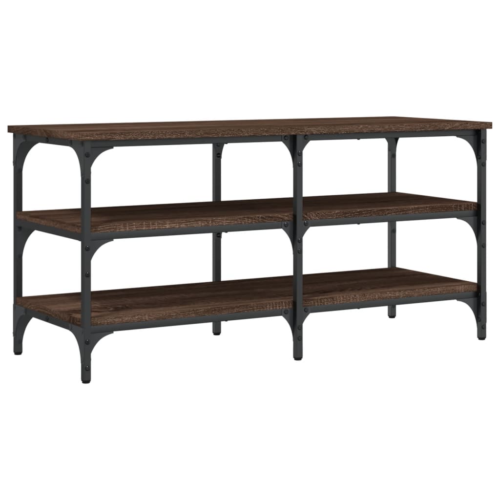 Barna tölgy színű szerelt fa cipőtároló pad 100 x 38,5 x 49 cm