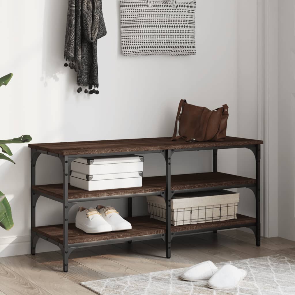 Barna tölgy színű szerelt fa cipőtároló pad 100 x 38,5 x 49 cm